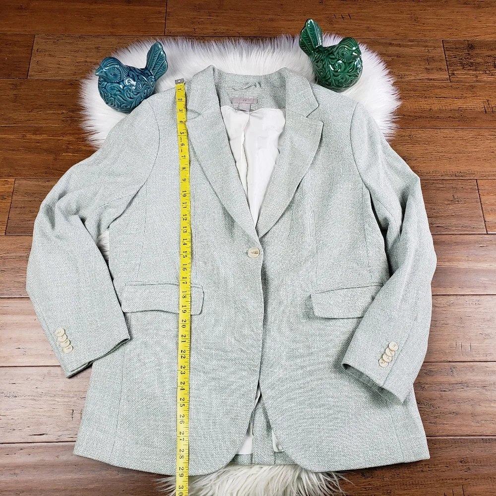 EUC✨ H&M women's large light green blue spring tweed blazer - Picture 6 of 12